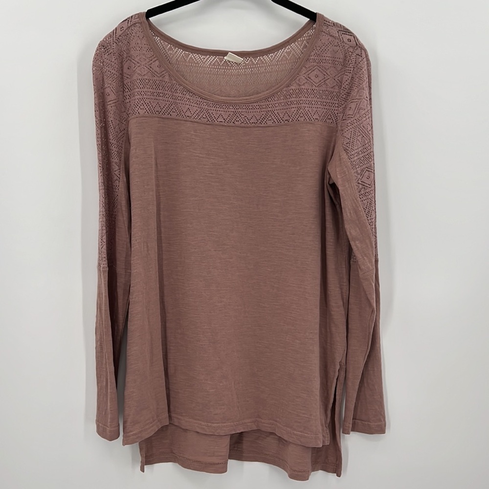 Wild Pearl Long Sleeve Crochet Embellishment Tunic, L